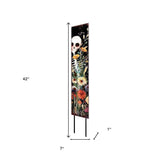 42" Black White And Orange Solid Wood Halloween Skeleton Garden Stake