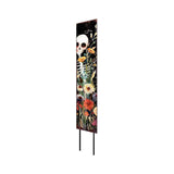 42" Black White And Orange Solid Wood Halloween Skeleton Garden Stake