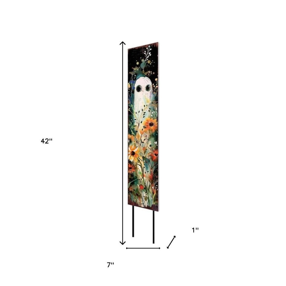 42" Black White And Green Solid Wood Halloween Ghost Garden Stake