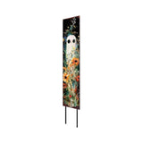 42" Black White And Green Solid Wood Halloween Ghost Garden Stake