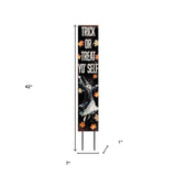 42" Black Orange And White Solid Wood Trick or Treat Halloween Witch Garden Stake