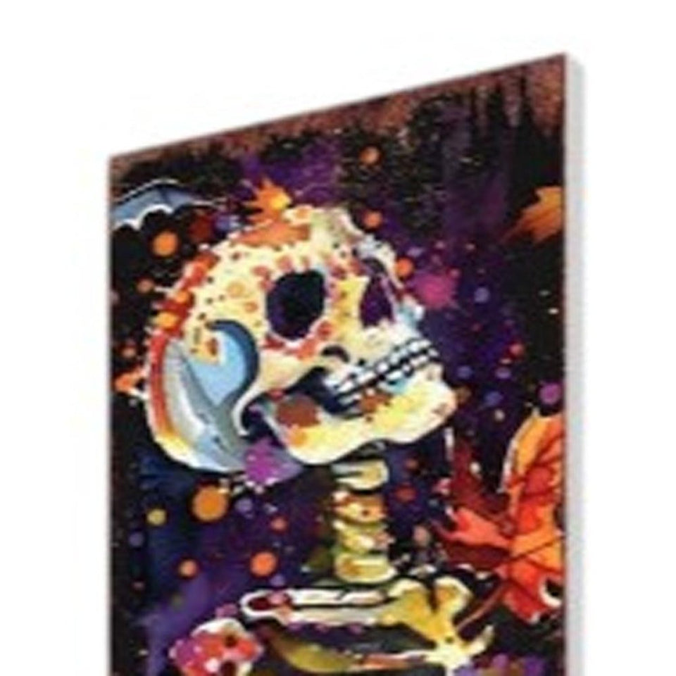 42" Black Red And Purple Solid Wood Halloween Skeleton Garden Stake