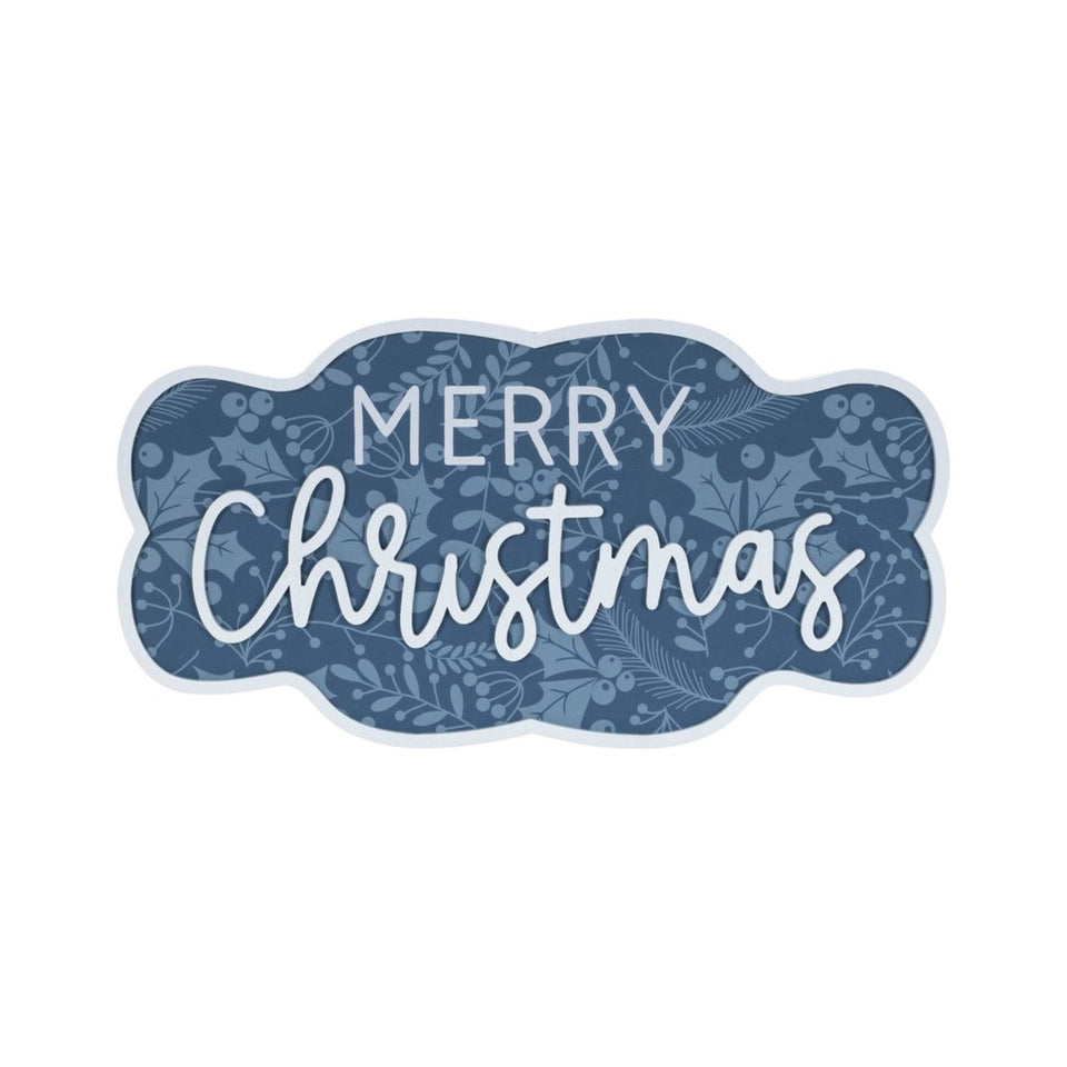 Set of Two Blue And White Christmas Home For The Holidays Wood Wall Decor