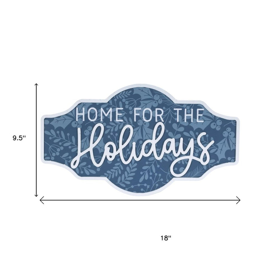 Set of Two Blue And White Christmas Home For The Holidays Wood Wall Decor
