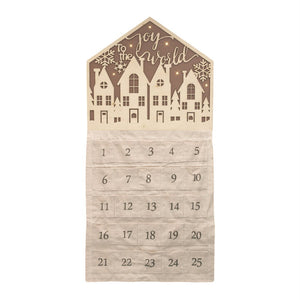 35" X 17" Beige Christmas Advent Calendar Joy to the World Wood Hanging Wall Decor