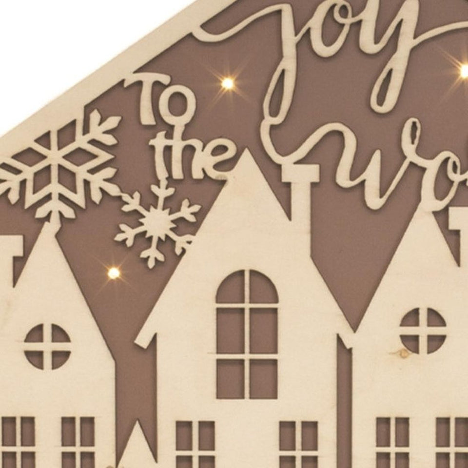 35" X 17" Beige Fabric And Wood Joy to the World Christmas Lighted Advent Calendar Wall Decor