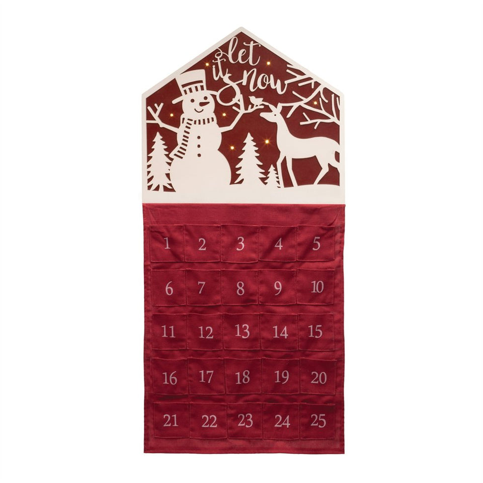 35" X 17" Red And White Fabric And Wood Let It Snow Christmas Lighted Advent Calendar Wall Decor