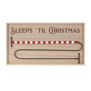 11" X 20" Natural And Red  Wood Sleeps 'Til Christmas Advent Calendar Hanging Wall Decor