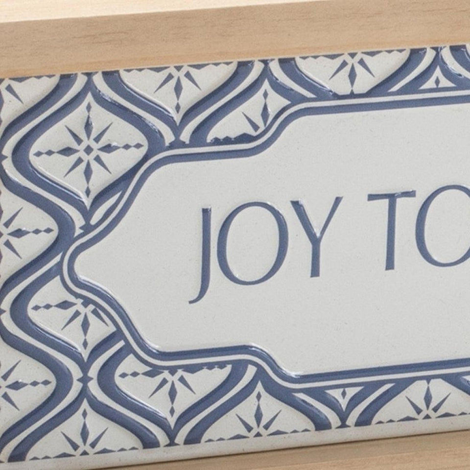 5" X 12" Blue And White Christmas Joy To The World Wood Framed Art
