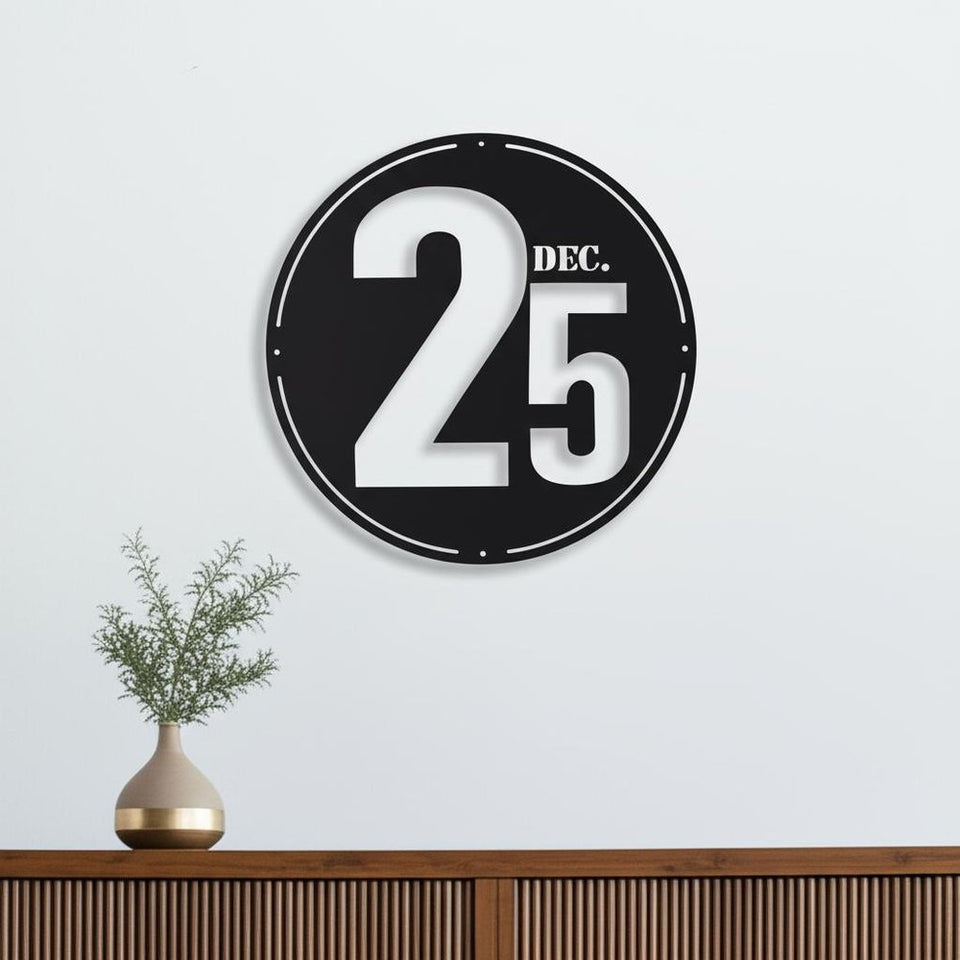 24" X 24" Black Christmas Dec 25th Iron Circle Hanging Wall Decor