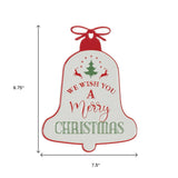 10" X 8" White Red And Green Metal Christmas Bell Hanging Wall Decor