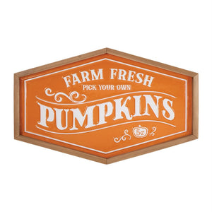13" X 20" Orange And White Metal Farm Fresh Pumpkins Wall Decor