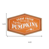 13" X 20" Orange And White Metal Farm Fresh Pumpkins Wall Decor