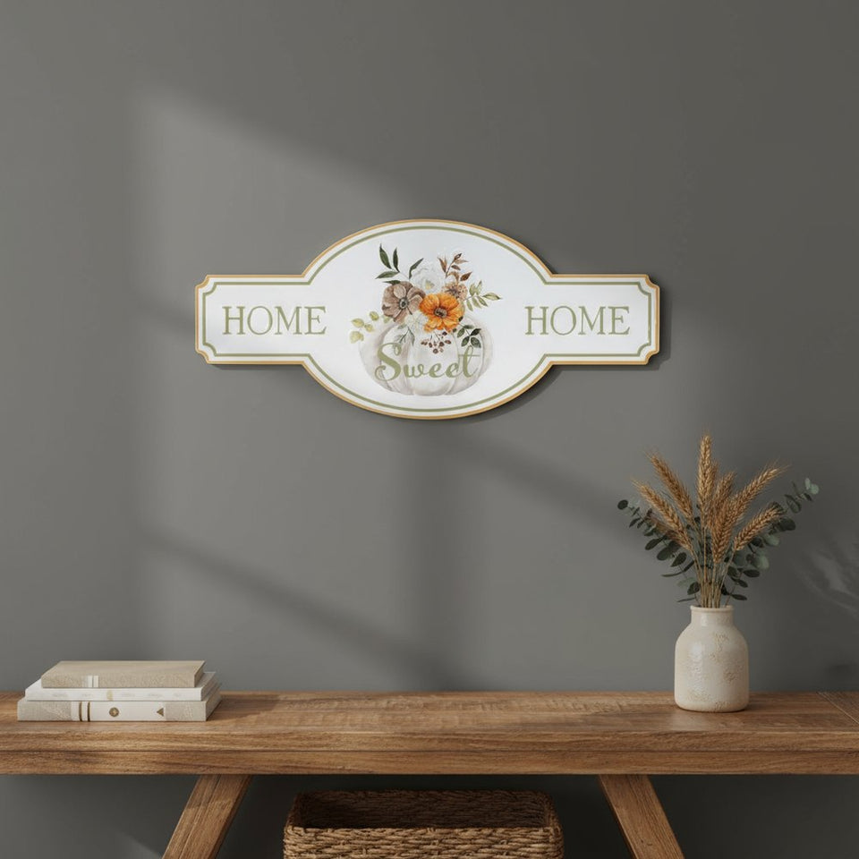 10" X 22" White Green And Orange Metal Home Sweet Home Hanging Wall Decor
