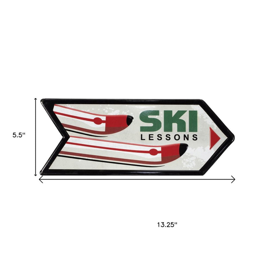 Set of Two Black Red And White Ski Lessons Metal Hanging Wall Decor