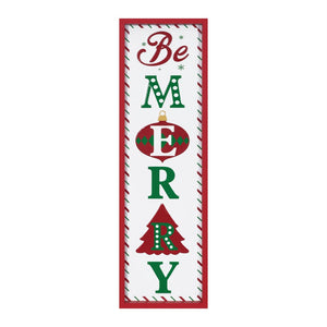 30" X 9" Green Red And White Christmas Be Merry Iron Hanging Wall Decor