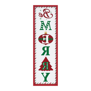 30" X 9" Green Red And White Christmas Be Merry Iron Hanging Wall Decor