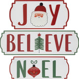 Set of Three White Green And Red Metal Christmas Hanging Text Wall Decor