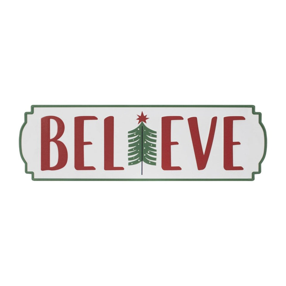 Set of Three White Green And Red Metal Christmas Hanging Text Wall Decor