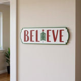 Set of Three White Green And Red Metal Christmas Hanging Text Wall Decor
