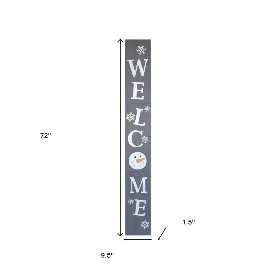 72" Gray And White Solid Wood Welcome Christmas Snowman Porch Sign