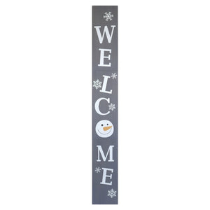 72" Gray And White Solid Wood Welcome Christmas Snowman Porch Sign