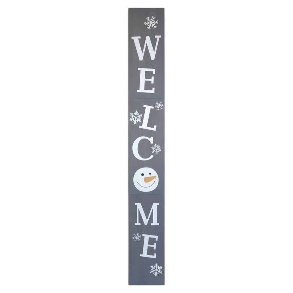 72" Gray And White Solid Wood Welcome Christmas Snowman Porch Sign