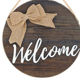 12" Brown Hello and Welcome Solid Wood Reversible Hanging Wall Or Door Decor