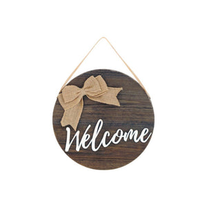 12" Brown Hello and Welcome Solid Wood Reversible Hanging Wall Or Door Decor