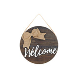 12" Brown Hello and Welcome Solid Wood Reversible Hanging Wall Or Door Decor