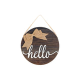 12" Brown Hello and Welcome Solid Wood Reversible Hanging Wall Or Door Decor
