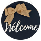 12" Black Hello and Welcome Solid Wood Reversible Hanging Wall Or Door Decor