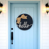 12" Black Hello and Welcome Solid Wood Reversible Hanging Wall Or Door Decor