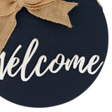 12" Black Hello and Welcome Solid Wood Reversible Hanging Wall Or Door Decor