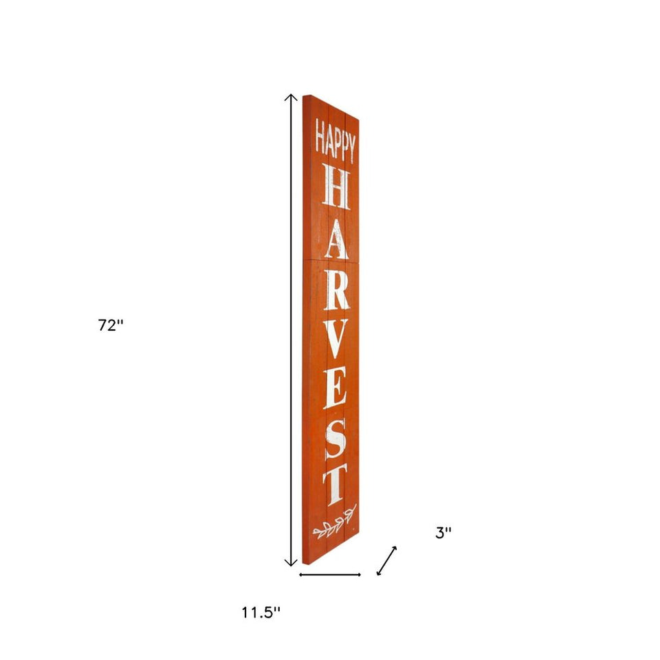 72" Orange And White Solid Wood Happy Harvest Porch Sign
