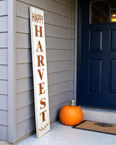 72" White And Orange Rustic Solid Wood Happy Harvest Porch Sign