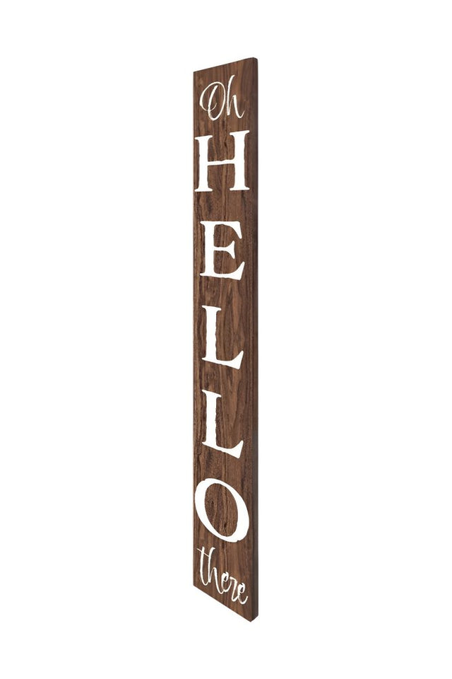 72" Brown And White Solid Wood Hello Porch Sign