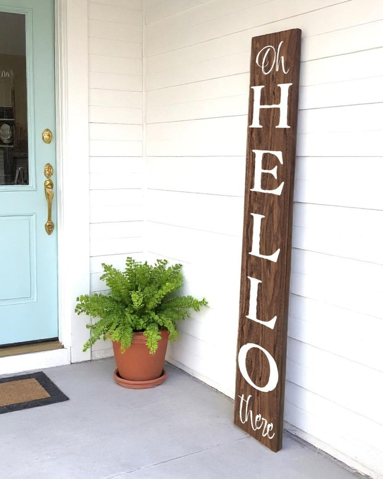 72" Brown And White Solid Wood Hello Porch Sign