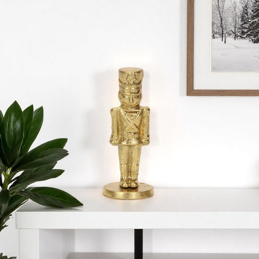 7" Gold Cast Iron Christmas Nutcracker Figurine