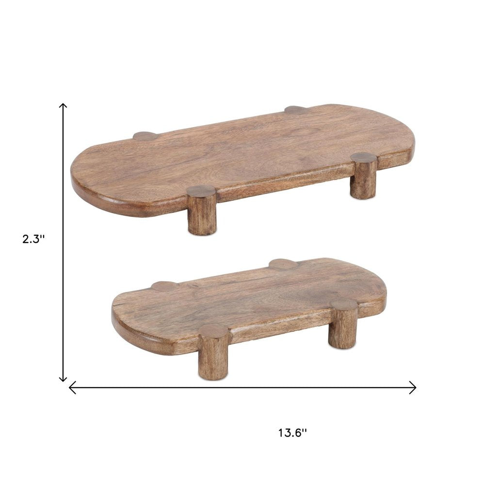 Set of Two Natural Solid Wood Oval Risers