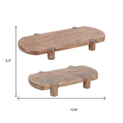 Set of Two Natural Solid Wood Oval Risers