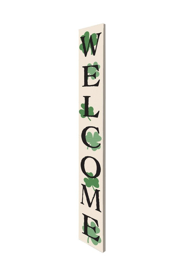 72" Off White Black And Green Solid Wood Shamrock Welcome Porch Sign