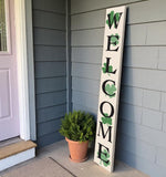 72" Off White Black And Green Solid Wood Shamrock Welcome Porch Sign