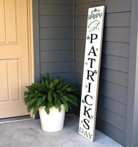 72" White Black And Green Solid Wood Happy St Patrick's Day Porch Sign