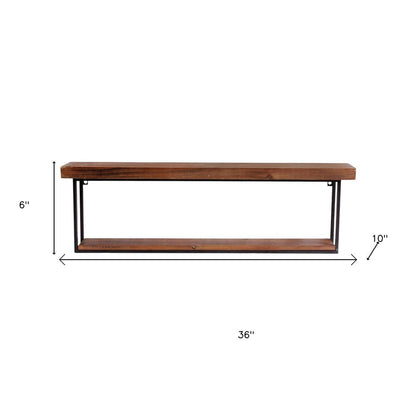 36" Set Of Two Black And Brown Wood And Metal Two Level Accent Shelf