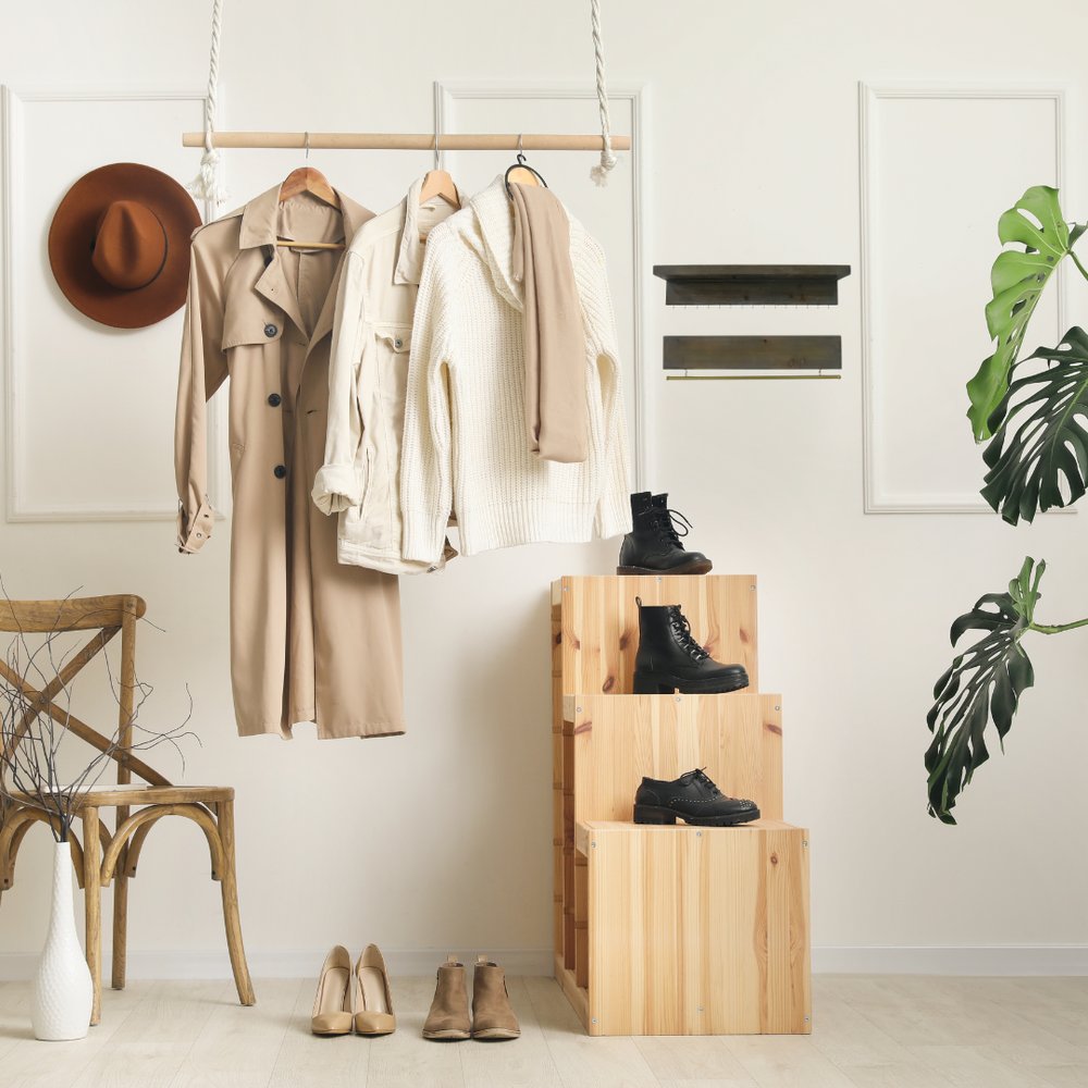 Set Of Two Brown Wood Wall Mounted Accent Shelves With Hooks