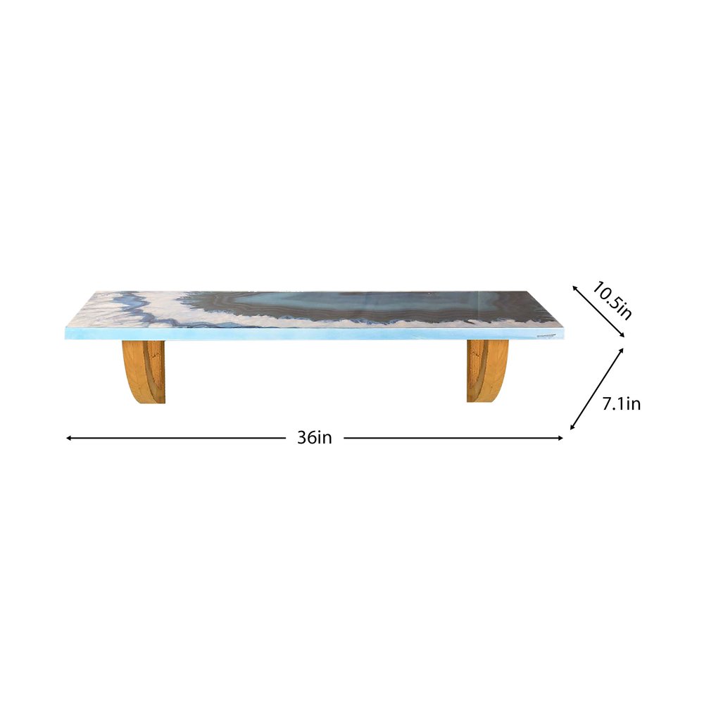 36" Blue And Natural Wood Agate Pattern Wall Mount Accent Shelf