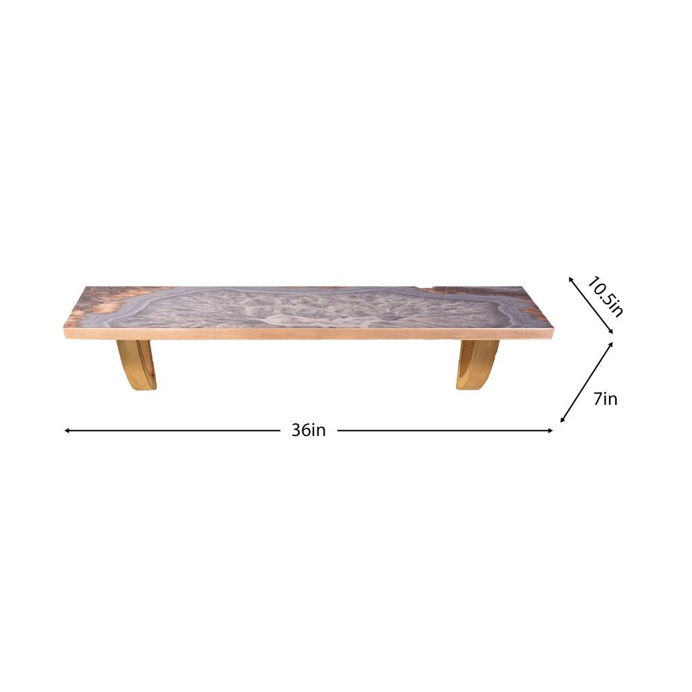 24" Gray And Natural Wood Wall Mounted Accent Shelf