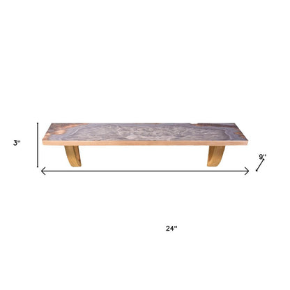 24" Gray And Natural Wood Wall Mounted Accent Shelf