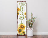 36" White Green And Yellow Sunflowers Solid Wood Welcome Porch Sign